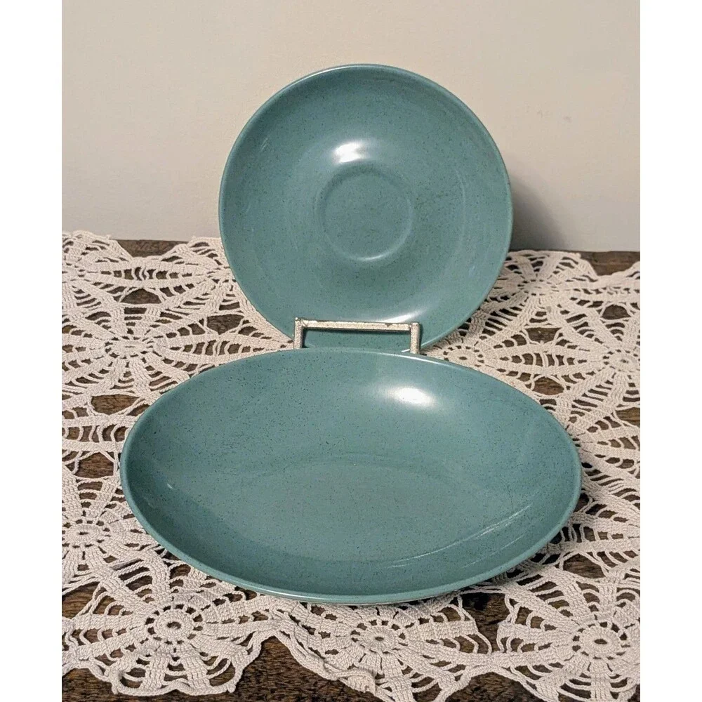 Vintage Taylor Smith Taylor Pebbleford Teal Oval Vegetable Bowl & Saucer,...